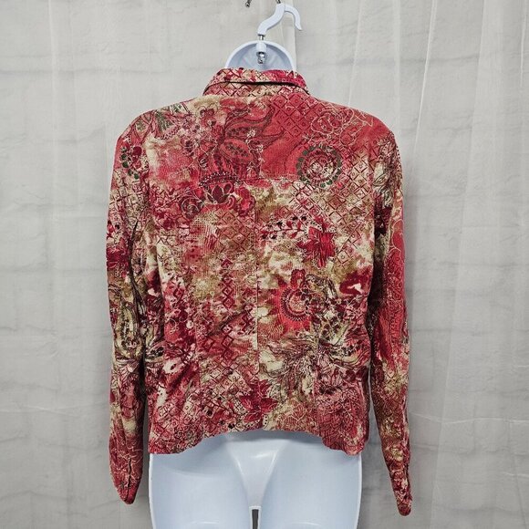 Christopher & Banks Pink Boho Corduroy Jacket Floral Embroidered Lightweight M - Picture 10 of 15
